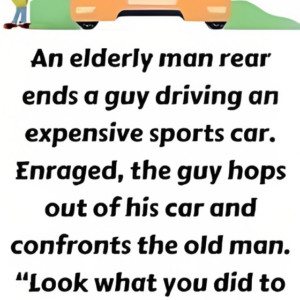 An elderly man rear ends a guy driving an expensive sports car