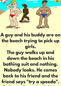 A guy and his buddy are on the beach trying to pick up girls