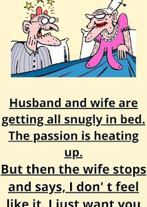 Husband and wife are snugly in bed