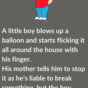 A little boy blows up a balloon and starts flicking it all around the house with his finger.