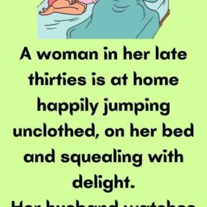 A woman in her late thirties is at home