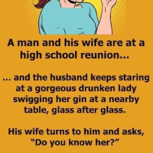 A man and his wife are at a high school reunion